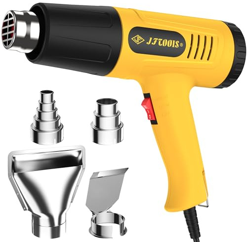 Heat Gun 1300W for Vinyl Wrap,Crafting,Shrink Tubing,Paint,Epoxy Resin,Candle Making,Adjustable Temperature,Overload Protection Hot Air Gun Kit Nozzles (Yellow, Two-Gear Button Temperature Control)