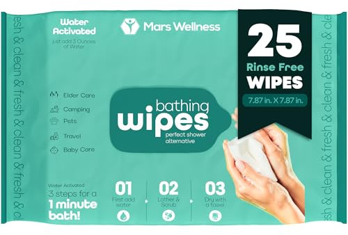 No Rinse Washing/Bathing Wipes - Just Add Water - Shower Cleansing Sponge/Wipes - Original Latherz - Soap Infused Dry Shower - Pack of 25 Cloths - By Latherz