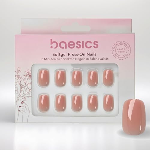 Baesics Softgel Press On Nails Koralle Square - künstliche Nägel kurze | Softgel in verschiedenen Größen, flexibel und wiederverwendbar, ohne UV-Licht. Für Hochzeit, Festival und Alltag, mit Kleber