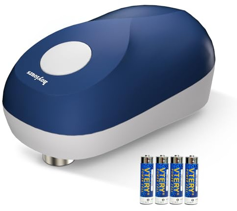 Elektrisk burköppnare, hoyiours automatisk konservöppnare med automatisk avstängning, trådlös burköppnare för artritiska händer, slät skäregg, 4 AA-batterier utrustade (marinblå)
