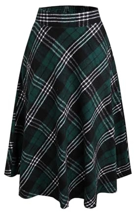 Artykey Jupe Longue Femme Hiver Vintage Taille Haute Carreaux Laine Jupe Plissée Vert XXL