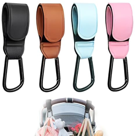 Kinderwagen Haken Clips,4 Stück Buggy-Clips Träger Kinderwagen Haken,Kinderwagen Taschenhalter aus Leder,bag hooks for stroller,kinderwagen clips,Kinderwagen haken für taschen,rucksack