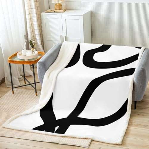 Homemissing Weiß und Schwarz Decke 100x130cm Geometrie Moderne Wohndecke für Bett Sofa Couch Neutral Kunst Kuscheldecke Abstrakte Kunst Raumdekoration