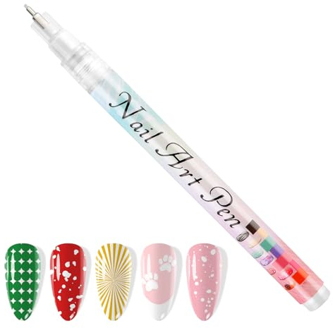 Kalolary 12pcs 3D Nail Art Pens Set Nail Graffiti Drawing Pen | Nail Polish Pens Fine Tip Manicure Tools for Painting Nails DIY Nail Art Beauty Adorn for Women Girls (1P White 0.5mm)