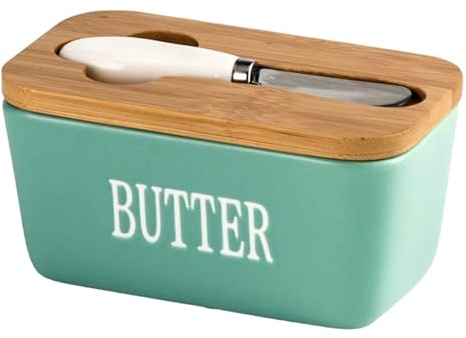mophrati Céramique avec couvercle et table à manger beurre pour beurre plat facile à nettoyer avec pour baratte plat manger maison pour , vert