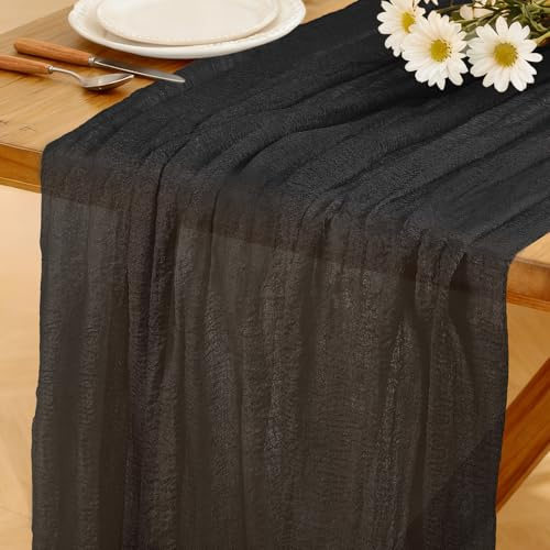 Runner da Tavolo Nero in Stile Boho, 280 x 80 CM Runner da Tavolo in Garza, Adatto per Matrimoni, Compleanni, Natale, Tavole di Capodanno e Decorazioni ad Arco