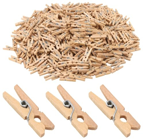 SINJEUN Lot de 500 mini pinces à linge en bois de bambou naturel - 2,5 x 0,3 cm - Marron clair - Petites pinces pour accrocher des photos, bricoler, décorer