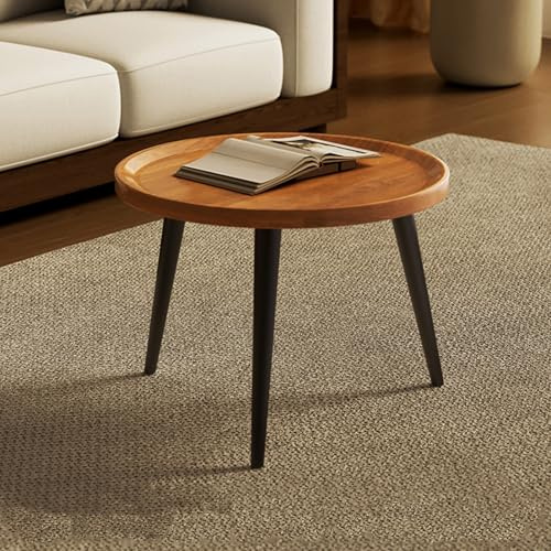Mesa auxiliar redonda, mesa auxiliar baja, tablero de MDF y acero al carbono, duradera, impermeable, resistente a los arañazos, combinación flexible de mesas altas y bajas para sala de estar