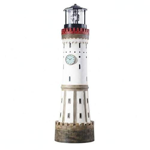 EUROtops Solar-Leuchtturm Lindau, handbemalt, 84 cm, Eingangsbereich | rotierendes LED-Leuchtfeuer, Dämmerungssensor, wetterfest IP44, für Garten und Terrasse, Polyresin
