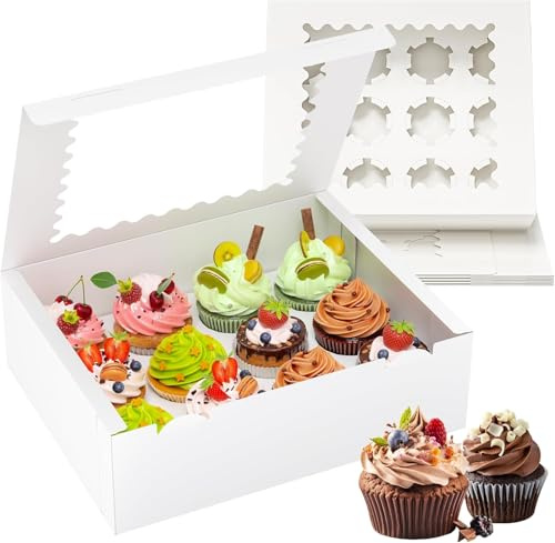 eascity 4-pack cupcake-lådor, för 12 standardcupcakes, cupcake-behållare med visningsfönster och inlägg, högkvalitativ cupcake-hållare, perfekt för födelsedagsfester, fester och mycket mer