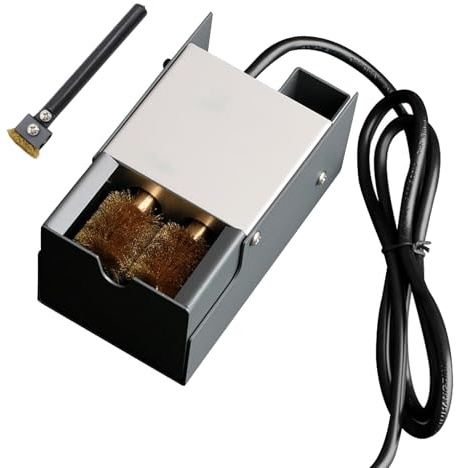 Pulitore per punte di saldatore motorizzato in rame, pulitore automatico per punte di saldatore con spazzola in rame, contenitore per scorie di stagno rimovibile