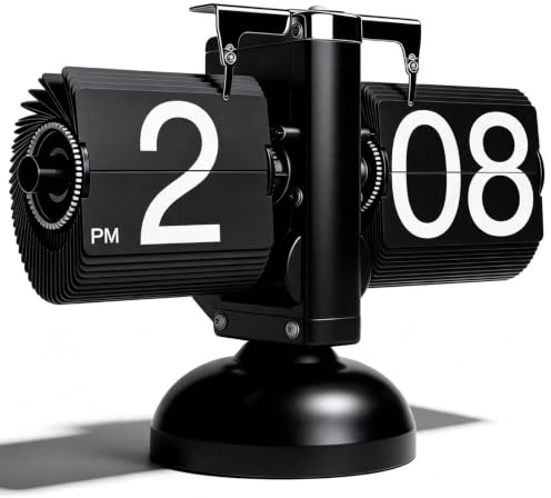 Frdhee Retro Flip Down Desk Clock, Vintage Digital Flip Desk Clock with Large Number Display Retro Flip Down Mechanical Digital Desk Clock Auto Flip Clock for Home Livingroom Study (Black)