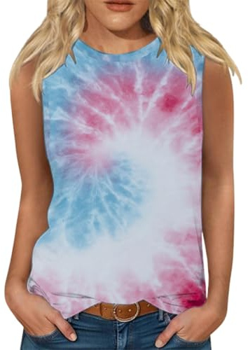ZTFYKLIN Camiseta Roja Mujer Top Informal De Con Cuello Y Estampado Tie-Dye Para (Blue, S) Blusa Verano Ropa Rojo Fiesta Azul Marino Falda Rosa Mono Largo Lila Yoga Manga Larga Bralette Encaje