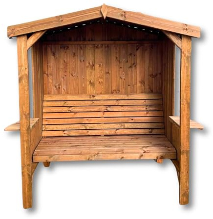 STAFFORDSHIRE OUTDOOR FURNITURE LTD Wooden Cottage Arbour with Bench – Arch Seat Outdoor | Rustic Wooden Garden Arbour Seat | Patio Feature for Climbing Plants, Shade & Summer Garden Living UK