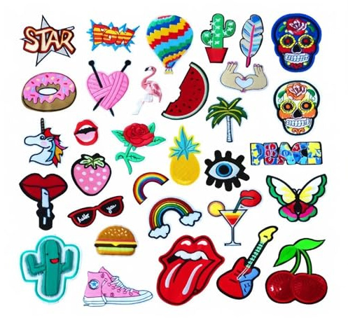 txuzong 32 Stück Bügelpatches, Polyester Aufnäher zum Aufbügeln, | Niedlich Aufnäher Kinder, Bunt, Patches zum Aufbügeln Set Für Hosen, Rucksäcke, Hüte, Jeans