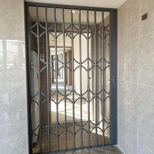Inferriate per Finestre Griglie di Sicurezza Pieghevoli Regolabili in Altezza per Porte Finestre, Barre di Sicurezza Finestre Lega Alluminio Grigia, Recinzioni Antifurto(W55xH60cm/22x24in)