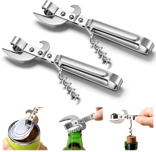 Apriscatole vintage 3 in 1, con lama a doppio lato, adatto per mano sinistra e destra, in acciaio inox resistente, per cucina, campeggio o kit di emergenza, confezione da 2