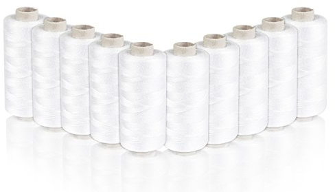 Helmecke & Hoffmann * 10 x weiße Nähgarn-Spulen 500 m Faden | Polyester-Nähmaschinengarn auf umweltfreundlicher Papp-Rolle