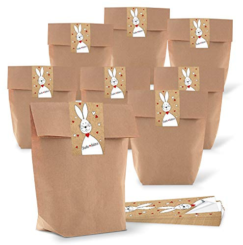Logbuch-Verlag 25 Ostertüten Frohe Ostern 16,5 x 26 x 6,5 cm MIT AUFKLEBER Kraftpapier Tüten braun rot weiß Osterhase