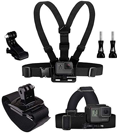 Eyeon 3 en 1 Kit Harnais de Poitrine + Fixation Harnais Tete Bandeau + Fixation Poignet avec J Hook pour et Vis GoPro, Xiaomi YI, SJCAM, Campark, Victure, Crosstour, Apeman Caméra d'action
