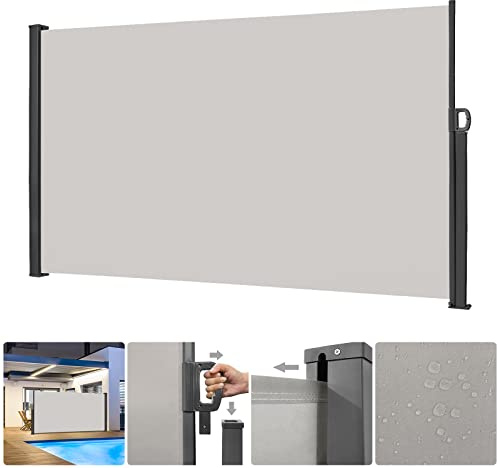 LARS360 Toldo Lateral Retráctil de Alumínio Anti-UV Marquesina Lateral Persiana Lateral, Protección Solar para Jardín, Terraza y Balcón (200x300cm, Gris)