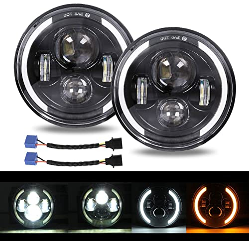 YUGUANG Coppia 7 Fari a LED 300W 30000LM 4 lenti Angel Eyes 3000K+6000K 4 Modalità di Illuminazione Rotonda Nera Lights LED Off Road Fire Cross DRL HI LO Beam per Wrangler JK TJ LJ CJ Hummber H1 H2