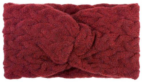 styleBREAKER Damen Strick Stirnband Zopfmuster Twist Knoten, Bordeaux-Rot | Polyacryl-Gewebe, ungedehnt 19 cm Bundweite, 10 cm breit, sehr elastisch (dehnbar für 42-59 cm Kopfumfang), enganliegend.