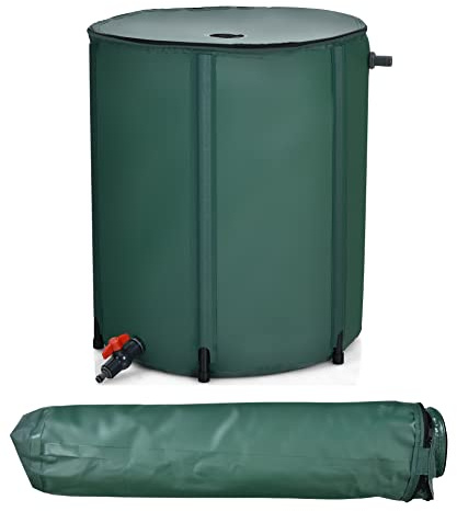 Happygrill 53 Gallon Collapsible Rain Barrel, PVC Rain Water Collection Barrel with Spigot Water Storage Container & Top Mesh, Portable Rain Barrels to Collect Rainwater from Gutter for Garden Lawn
