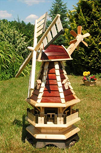 Deko-Shop-Hannusch Kleine Windmühle Verschiedene Hölzer – Höhe 1 Meter mit Solarbeleuchtung
