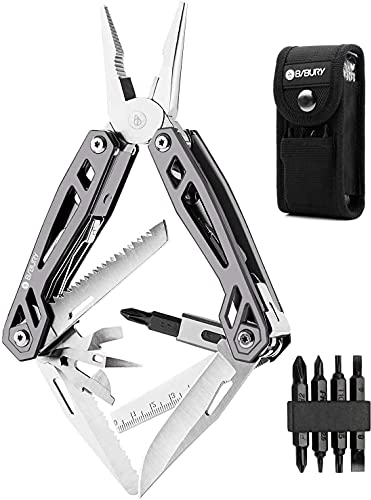 BIBURY Multitool 21 in 1, Geschenke für Männer, Multi-Tool mit Zange Klappmesser, Faltbares Multifunktion Zange Werkzeug mit 4 Bit & Tragbare Tasche für Outdoor Camping, Reparieren-Schwarzer Rand