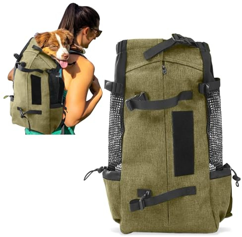 PETCUTE hundryggsäck, reseväska/ryggsäck för hund och katt, andningsbar husdjursryggsäck med bekväm tjock axelrem för husdjur, 10 kg, ljusbrun