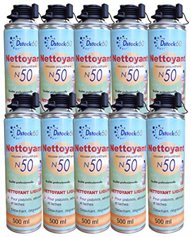 DSTOCK60 - LOT DE 10 NETTOYANTS MOUSSE EXPANSIVE POLYURETHANE - NETTOYANT POUR PISTOLETS, AEROSOLS ET SURFACES - DETACHANT, DEGRAISSANT - 500 ML