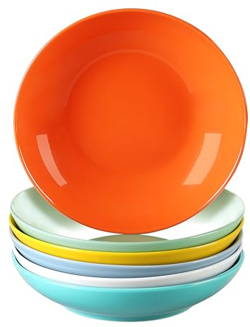 LOVECASA serie Sweet Juego de 6 Platos Hondos Platos de Sopa, Ensaladeras 21cm 550ML Cocina Vajilla de Porcelana 6 Colores