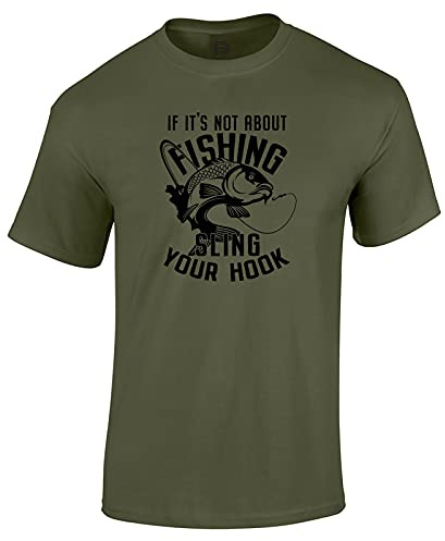 Dead Set Studio Koi Carp Fishing Gifts for Men - Funny Fishing Shirts for Dad Birthday Fathers Day Military Green Size L