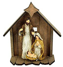 Aurora Store Capanna natività in Legno Sacra Famiglia per presepe completo addobbi Decorazioni Natalizie Idea Regalo 19 cm San Giuseppe Maria e Il bambinello 19x7 x h. 19cm 3 pezzi