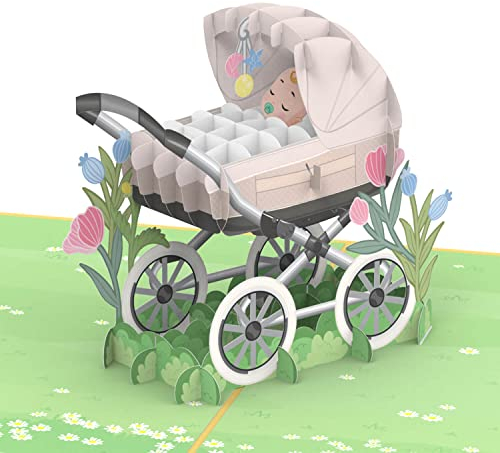 papercrush® Pop-Up Karte zur Geburt mit Kinderwagen - Neutrale 3D Geburtskarte für Mädchen & Jungen, Glückwunsch zum Baby, Glückwunschkarte oder Geldgeschenk zur Geburt, Handgemachte Babykarte