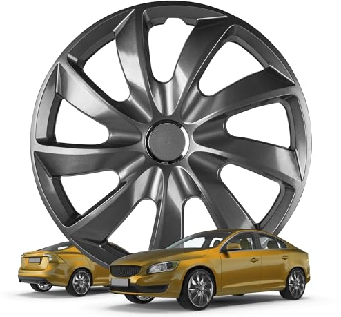 Walser Premium Radkappen Turbine Graphite, 4er Set Radkappen Auszeichnung Sehr Gut*, Radzierblenden 16 Zoll, Radblenden für Alufelgen Stahlfelgen, Auto Radzierblende Graphit - Made in Europe