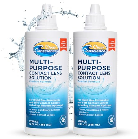 Cruelty-Free Contact Lens Solution 12oz - Multipurpose Cleaner & Sterile Isotonic Eye Contacts Care by Clear Conscience (2 Pack)