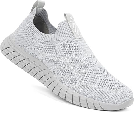 ODCKOI Slip On Sneaker män utan skosnören sneakers halkfria sportskor nät promenadskor löparskor för gator andas jogging sportskor, Ljusgrå, 45 EU