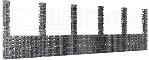 Festnight Gabionenwand Gabionenkorb U-Form mit 6 Säulen Gabione Gabionenkörbe Gabionen Hochbeet Steine Für Gabionen Gabionen Gabionenzaun Gabionensteine 200 Hoch Eisen 620 x 20 x 200 cm