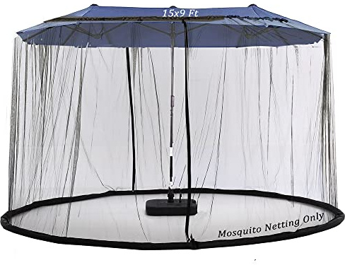 Tiimmgaal Moskitonetz für Terrassenschirm, doppelseitig, Terrassenschirm, Baldachin und 3 x 3 m Pavillon (schwarz) (enthält keinen Pavillon, Terrassenschirm) (4,5 m, schwarz)