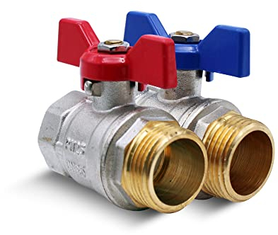 DOJA Barcelona Ball Valves with Wing - Pack 2-1/2 - Blue and Red Butterfly Handle Brass Ball Valve PN-25 M-H, Fittings for Toilet Water Pipes Plumbing Hoses High Pressure Shut Off Valve