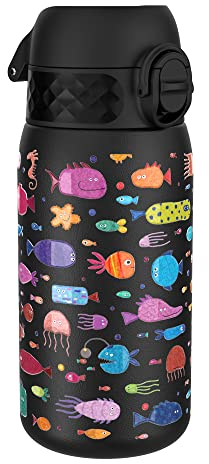 ion8 Isolierte Edelstahl-Trinkflasche, 320 ml, Auslaufsicher, Einhandöffnung, Sichere Verriegelung, Spülmaschinenfest, Klappdeckel, Tragegriff, Leicht zu Reinigen, Langlebig, Fisch
