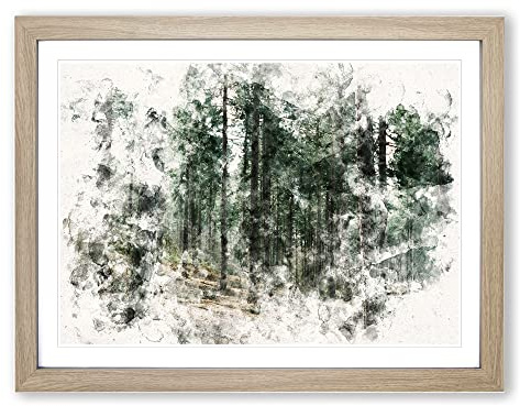 Conifer Tree Forest Vol.2 Watercolour Modern Framed Print | A2 Oak Framed Wall Art | Ready to Hang | Modern Floral Picture | Living Room Bedroom Lounge Office