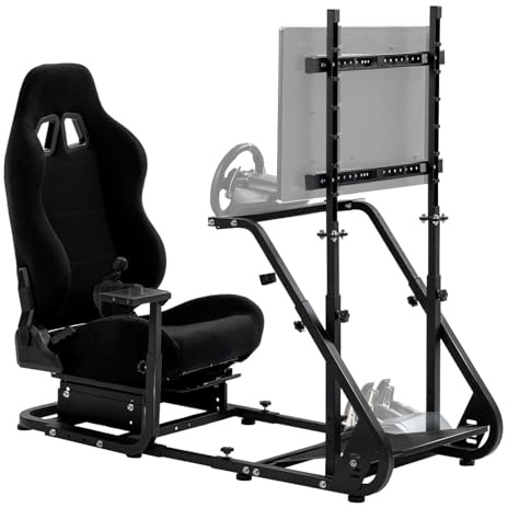 Dardoo Racing Simulator Cockpit with Monitor Stand - TV Mount&Black Seat fit for Logitech G923 Thrustmaster Wheels Fanatec WITHOUT Wheel Shifter Pedal and Display (Monitor Stand Cockpit - Black)