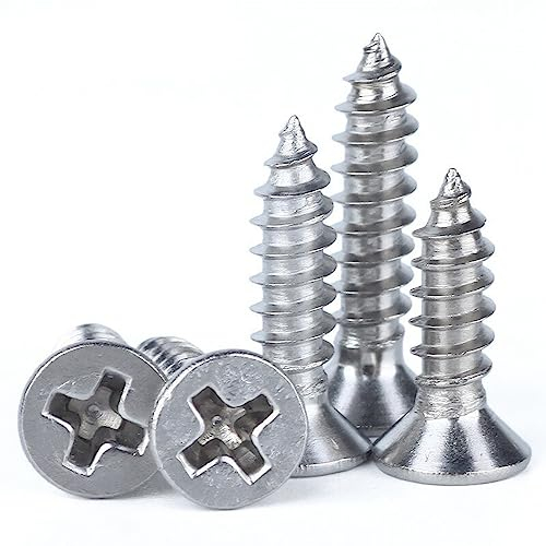 Edelstahlschrauben, Kreuzschlitzschrauben, selbstschneidende Holzschrauben, Senkkopf, Silber, M4 x 45 mm, 50 Stück