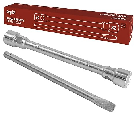 MJW Llave tubular para ruedas de 30-32 mm. Extremos de tapa de 30 mm | 32 mm Longitud de llave 400 mm Longitud del perno 400 mm Diámetro del perno 19 mm. Acero CrV. Plata