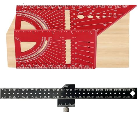 FEETE 45/90 3D Gehrungswinkel Aluminiumlegierung Zimmermannswinkel Winkel Zollstock Holzbearbeitung Quadratisch für Holzverarbeitung