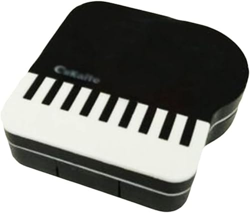 OWLKAY Linsenaufbewahrungsbehälter, Tragbare Aufbewahrungsbox for Einweichen von Kontaktlinsen, Fashion Artistic Little Piano Kontaktlinsenbehälter-Schwarz
