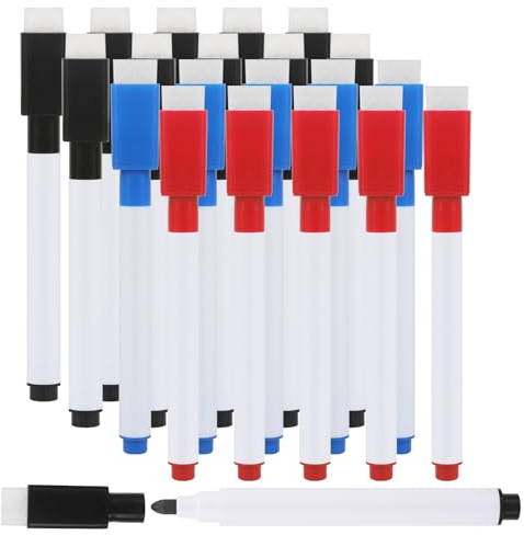 HFDONGL 20 Stück Whiteboard Stifte Whiteboard Marker Abwischbar Whiteboard Marker mit Schwamm Whiteboard Marker Magnetisch für Büro Schule Zuhause (Schwarz, Rot, Blau)